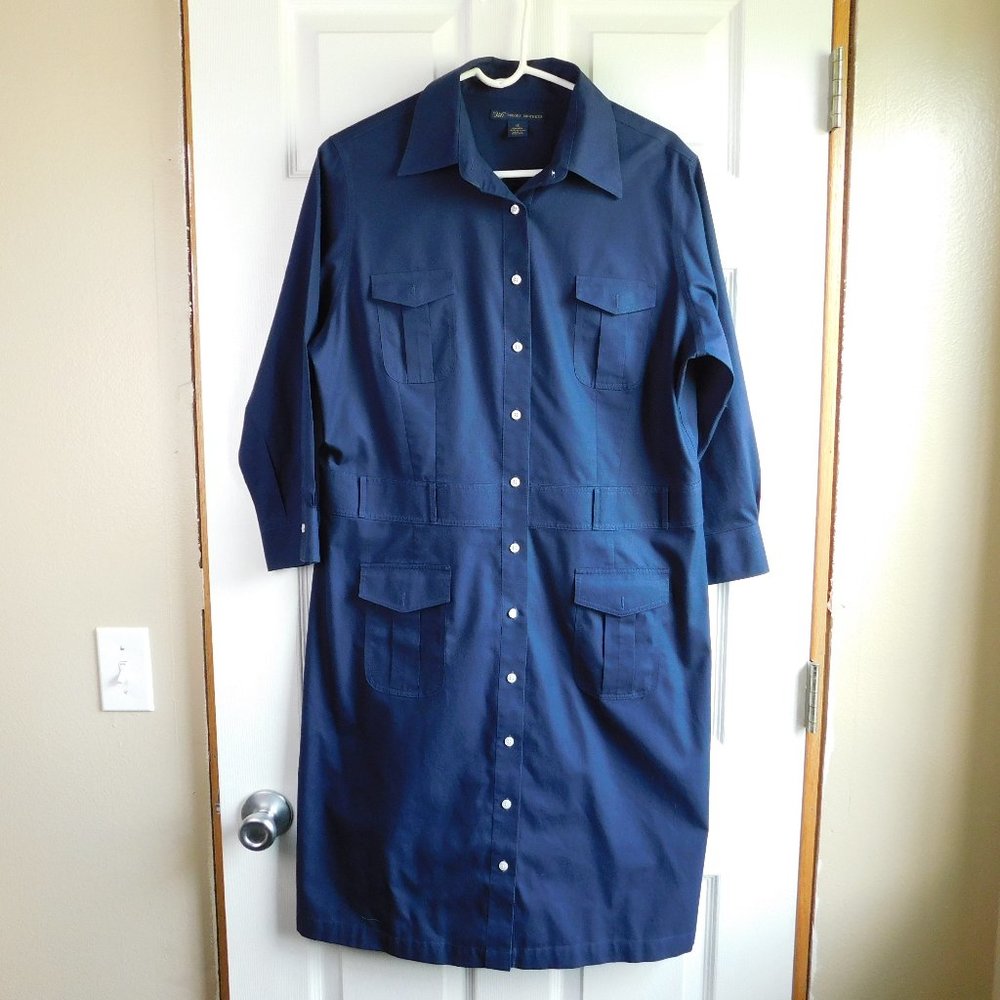Brooke Brothers Size 16 Navy Shirt Dress Non Iron